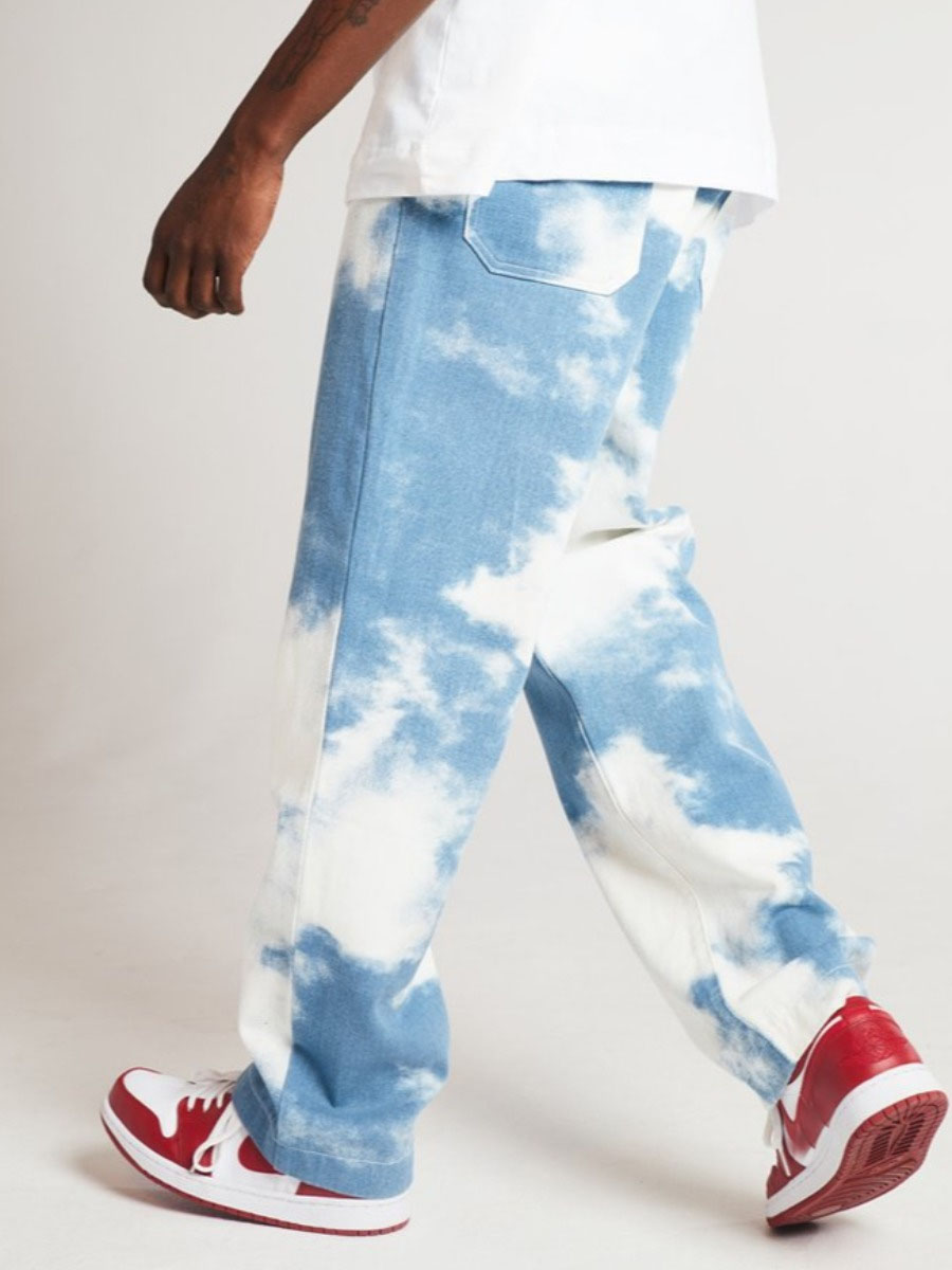 

Lovely Street Mid Waist Tie-ye Blue Jeans