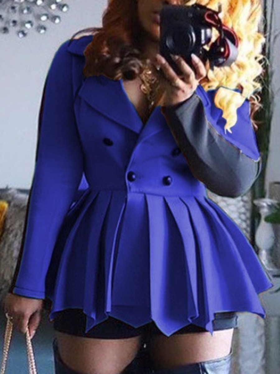 

Lovely Street Pleated Button Design Deep Blue Mini A Line Plus Size Dress