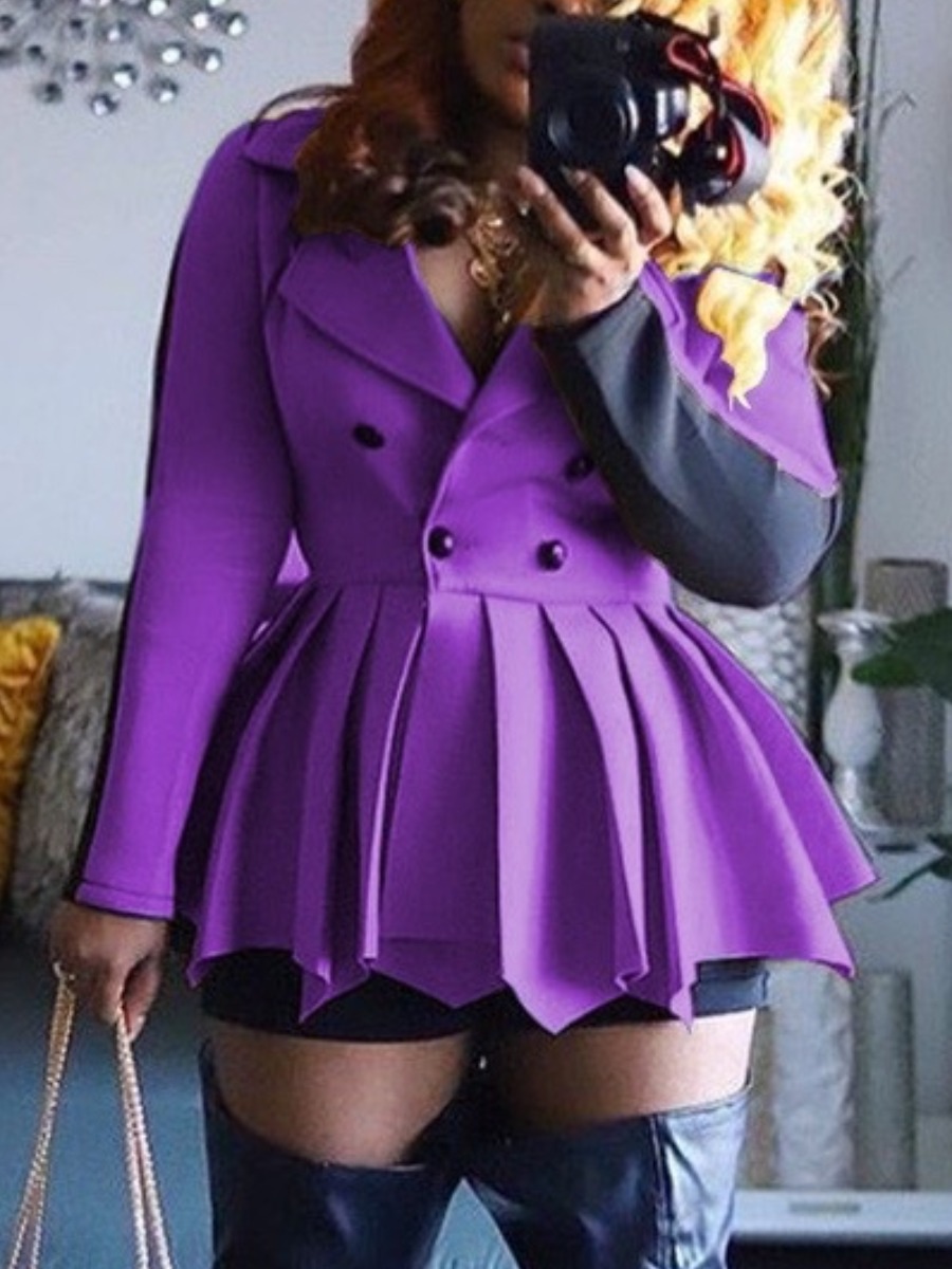 

Lovely Street Pleated Button Design Purple Mini A Line Plus Size Dress