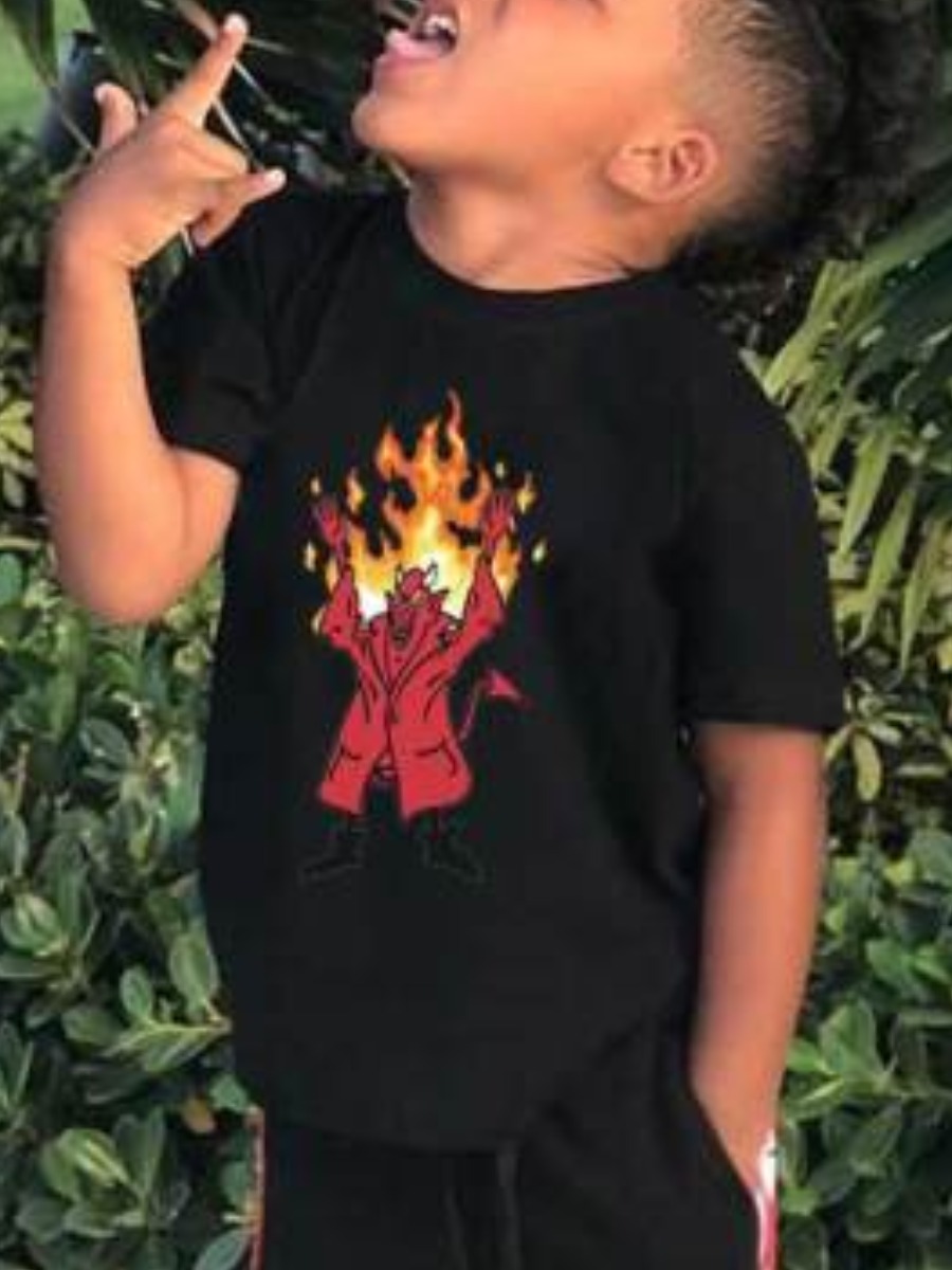 

Lovely Boy Street O Neck Flame Print Red T-shirt