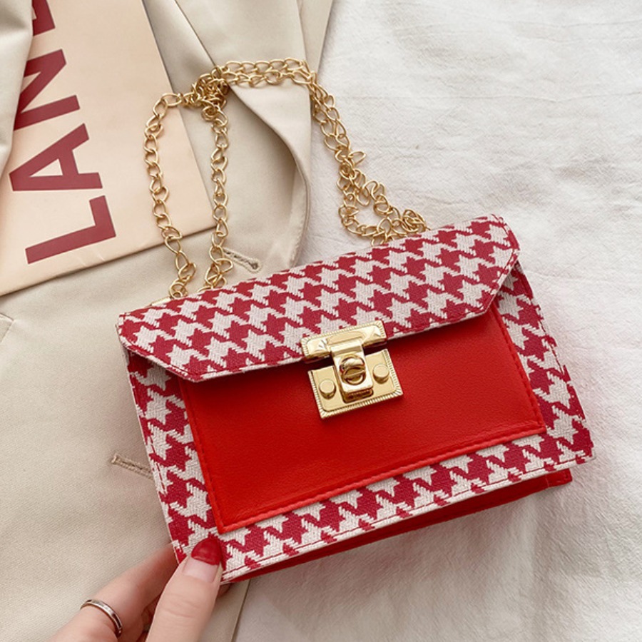 

Lovely Casual Plaid Print Metal Accessories Decoration Red Crossbody Bag
