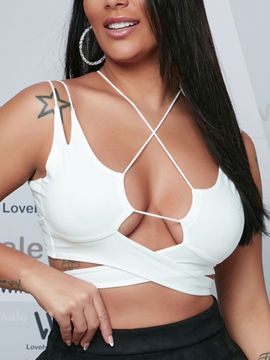 

Lovely Sexy Bandage Hollow-out Design White Camisole
