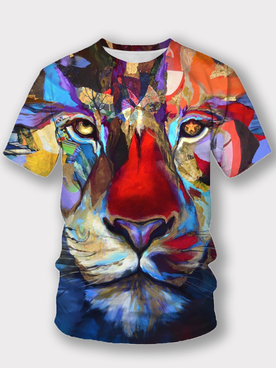 

Lovely Boy Casual O Neck Tiger Print Multicolor T-shirt, Multi