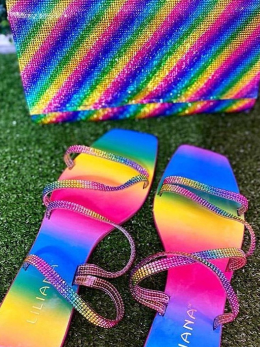 LW Casual Sequined Rainbow Print Multicolor Sandals