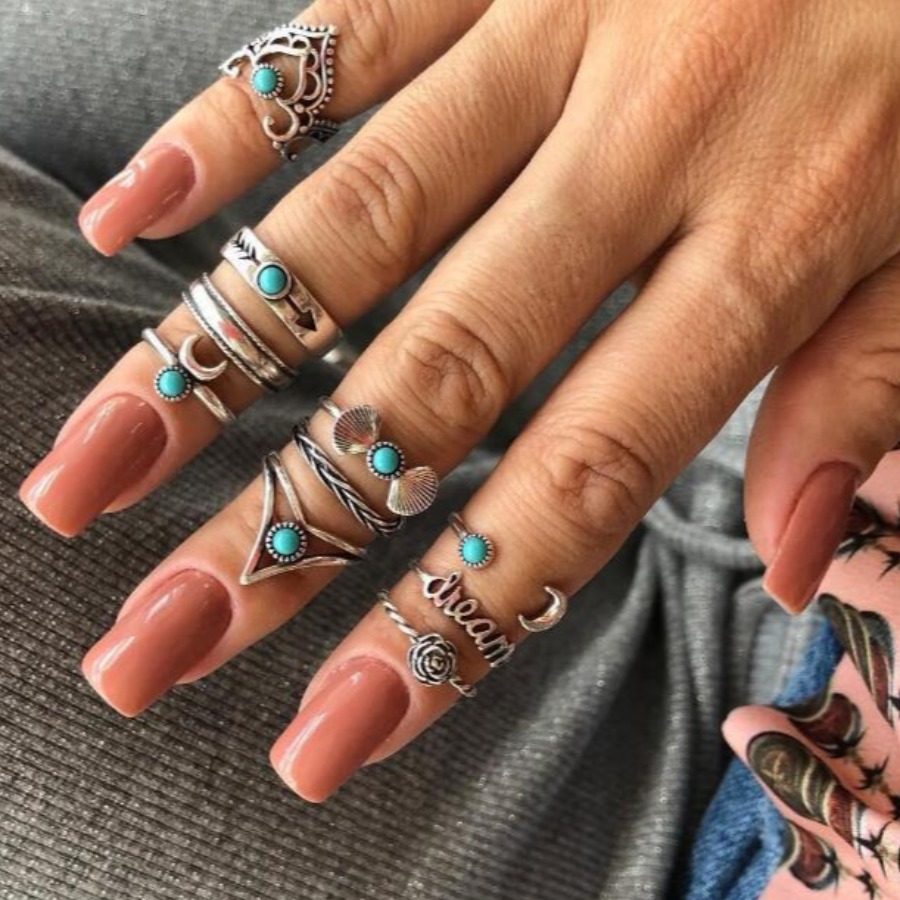 

Lovely Casual Moon Letter Decoration Silver 10-piece Ring