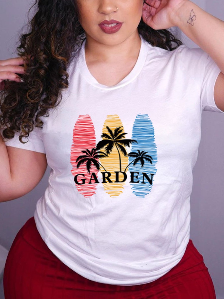 

Lovely Casual Palm Tree Letter Print White T-shirt