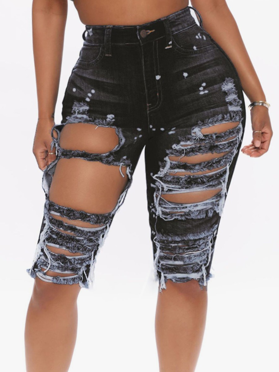 

Lovely Street High-waisted Ripped Black Denim Shorts