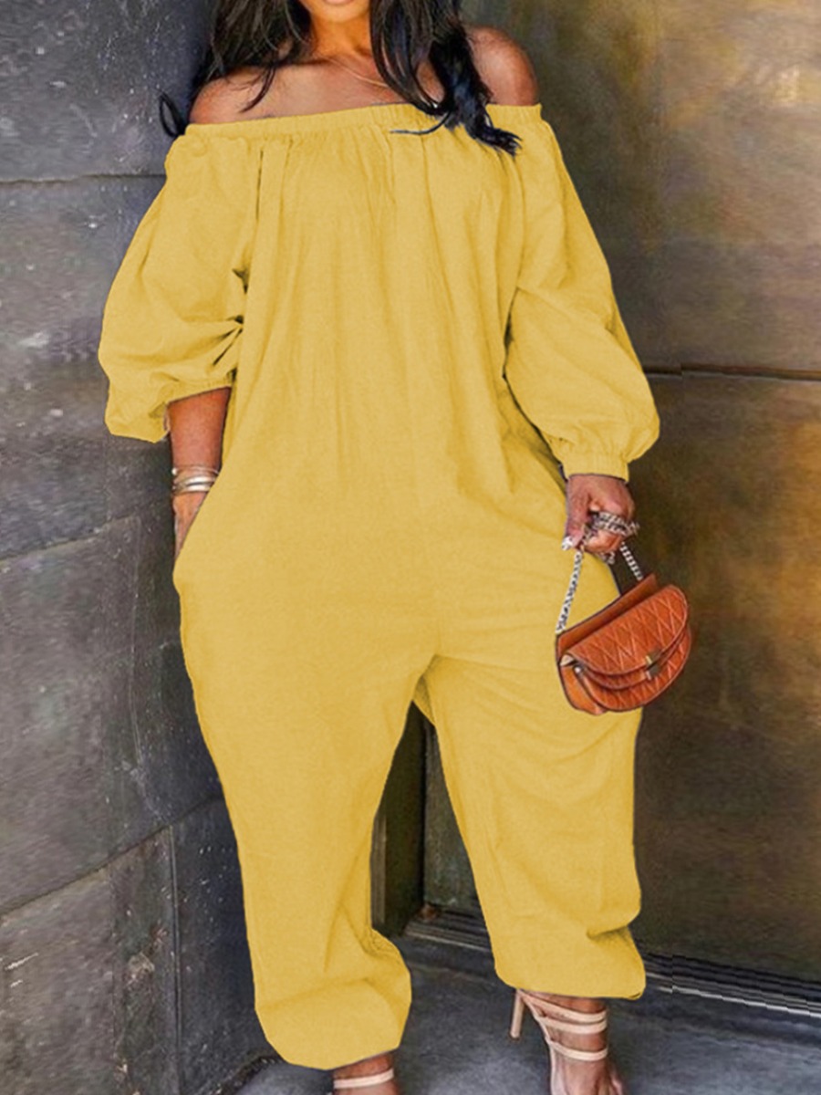 LW Plus Size Leisure Loose Yellow One-piece Jumpsuit