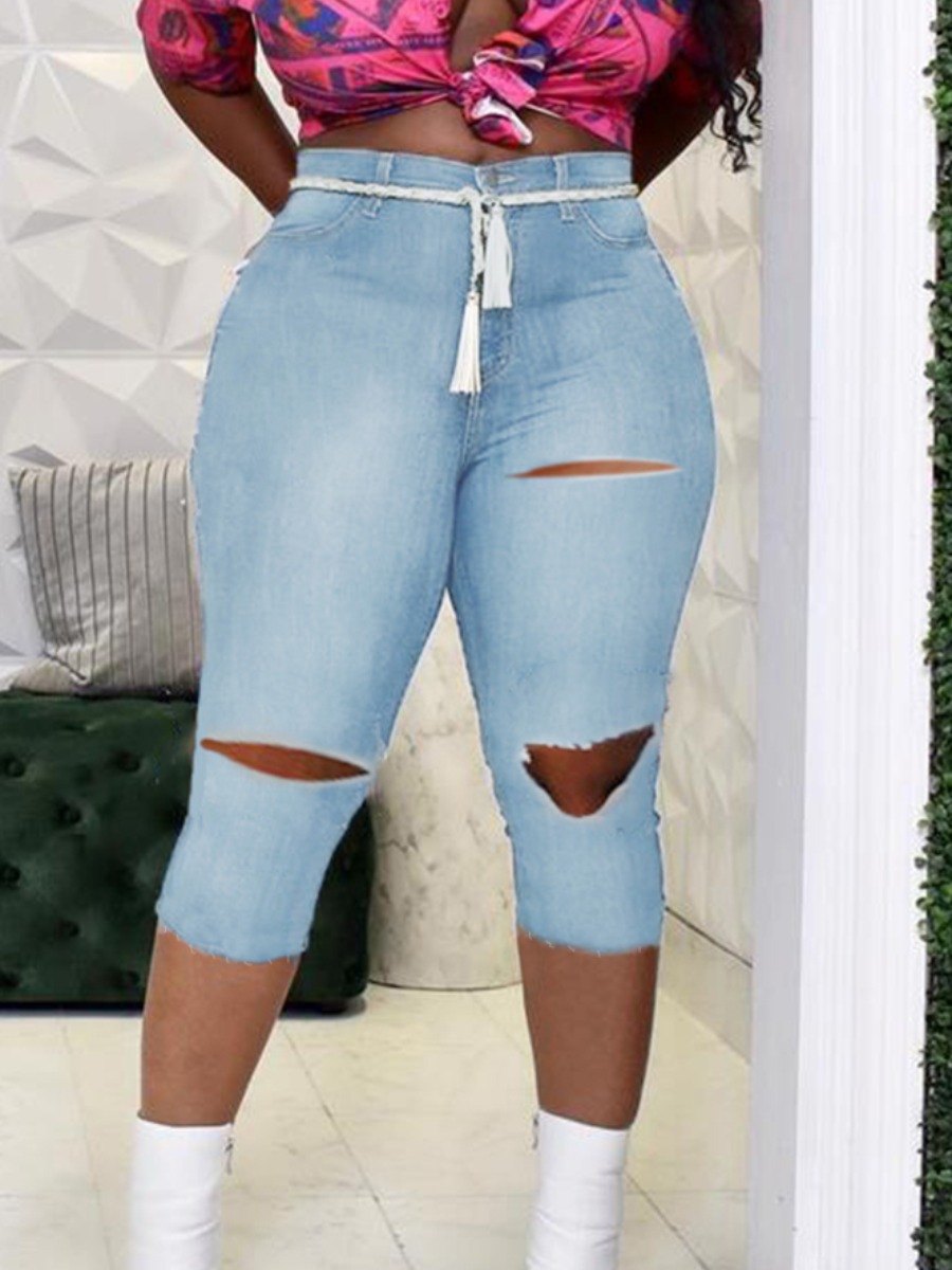 

Lovely Street High-waisted Ripped Baby Blue Denim Shorts