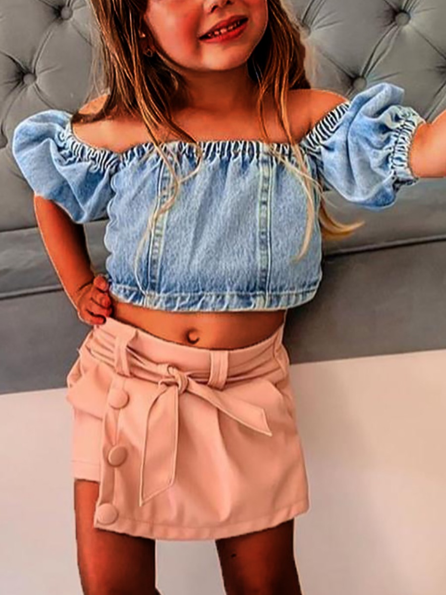 

Lovely Girl Sweet Bandage Design Light Pink Two Piece Skirt Set