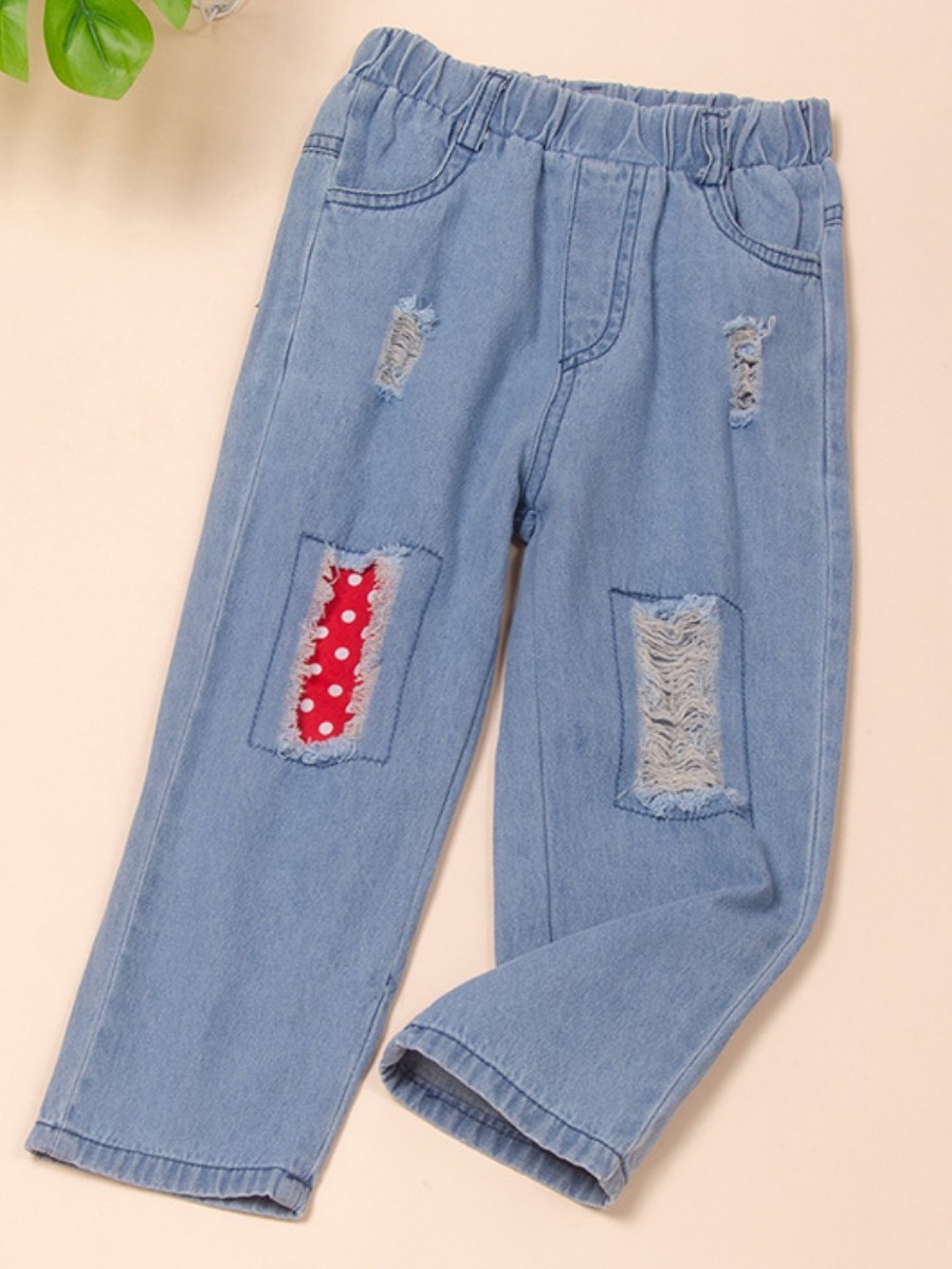 

Lovely Girl Casual Broken Holes Patchwork Baby Blue Jeans