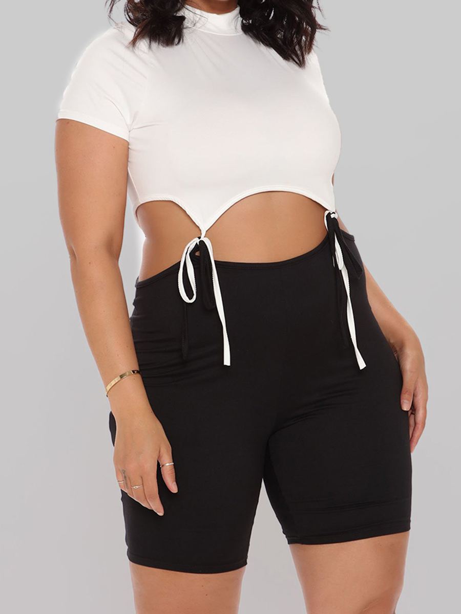

Lovely Casual Bandage Hollow-out Design Black Plus Size One-piece Romper
