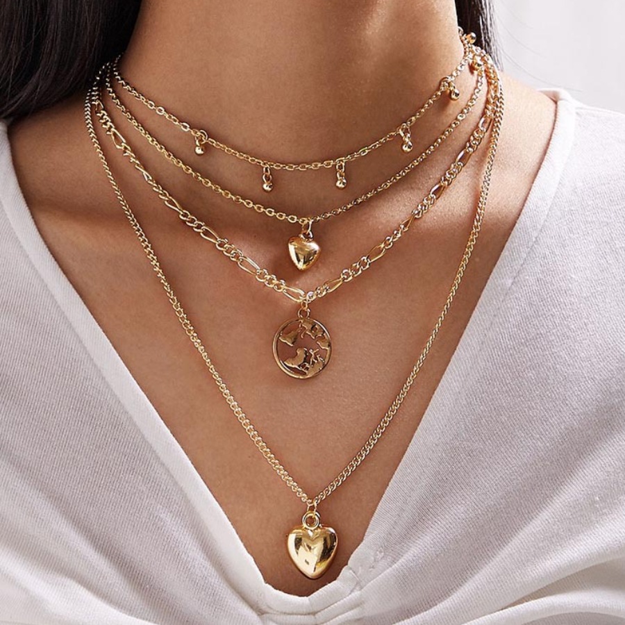 

Lovely Casual Heart-shaped Gold Multilayer Necklace