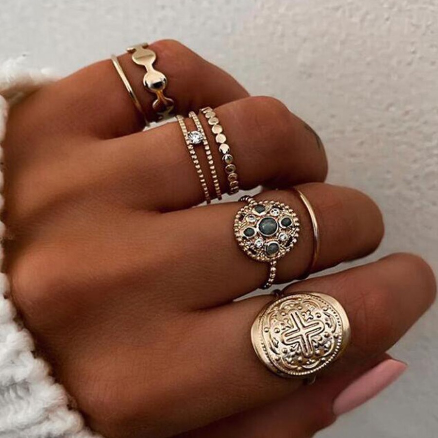 

Lovely Casual Coin Gold 7-piece Ring