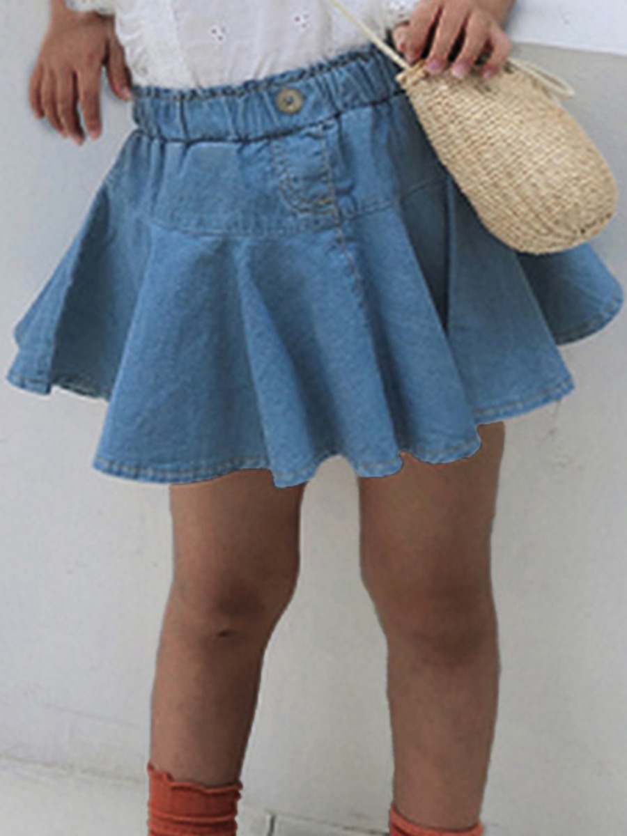 

Lovely Girl Casual Mid Waist Flounce Design Blue Skirt