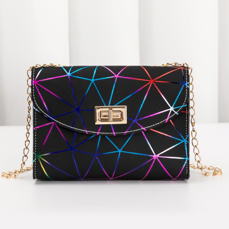

Lovely Street Geometric Print Chain Strap Black Crossbody Bag