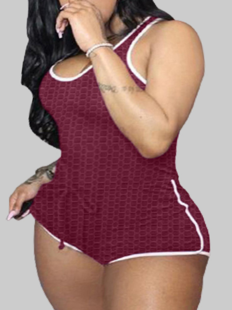 

Lovely Sporty Striped Drawstring Red Plus Size Activewear