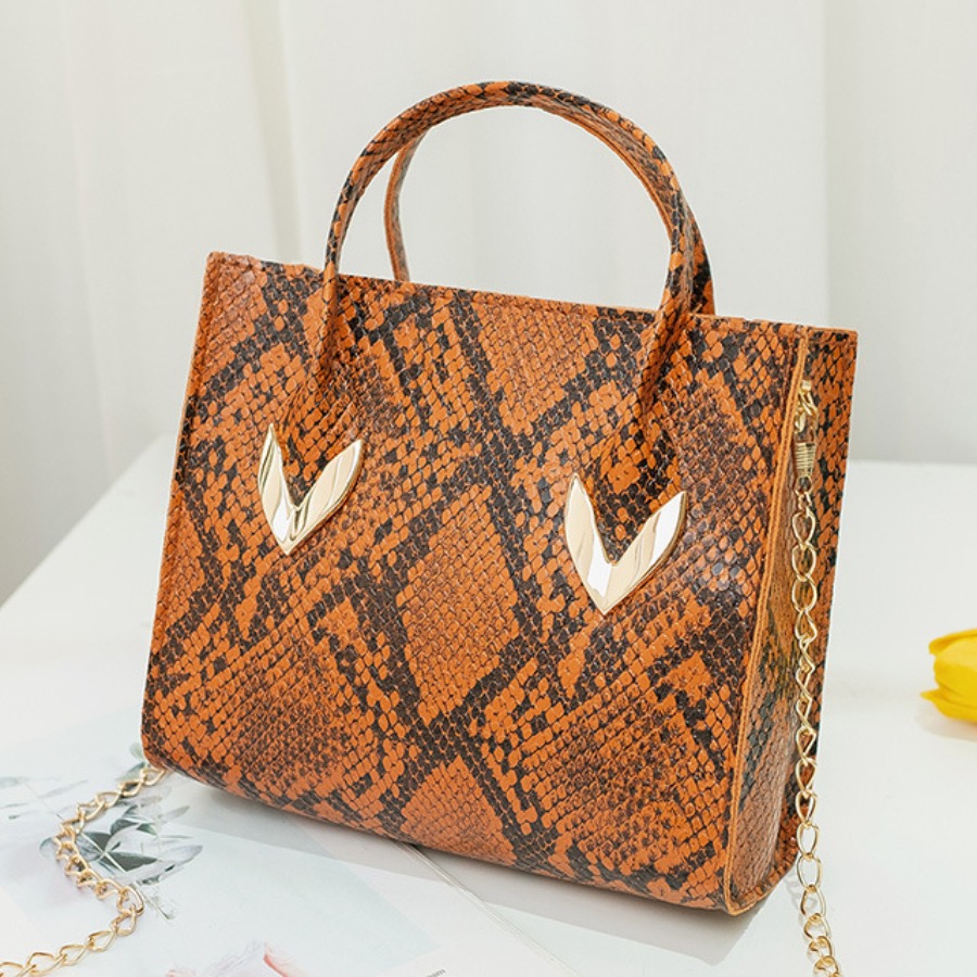 

Lovely Street Cobra Print Chain Strap Brown Crossbody Bag