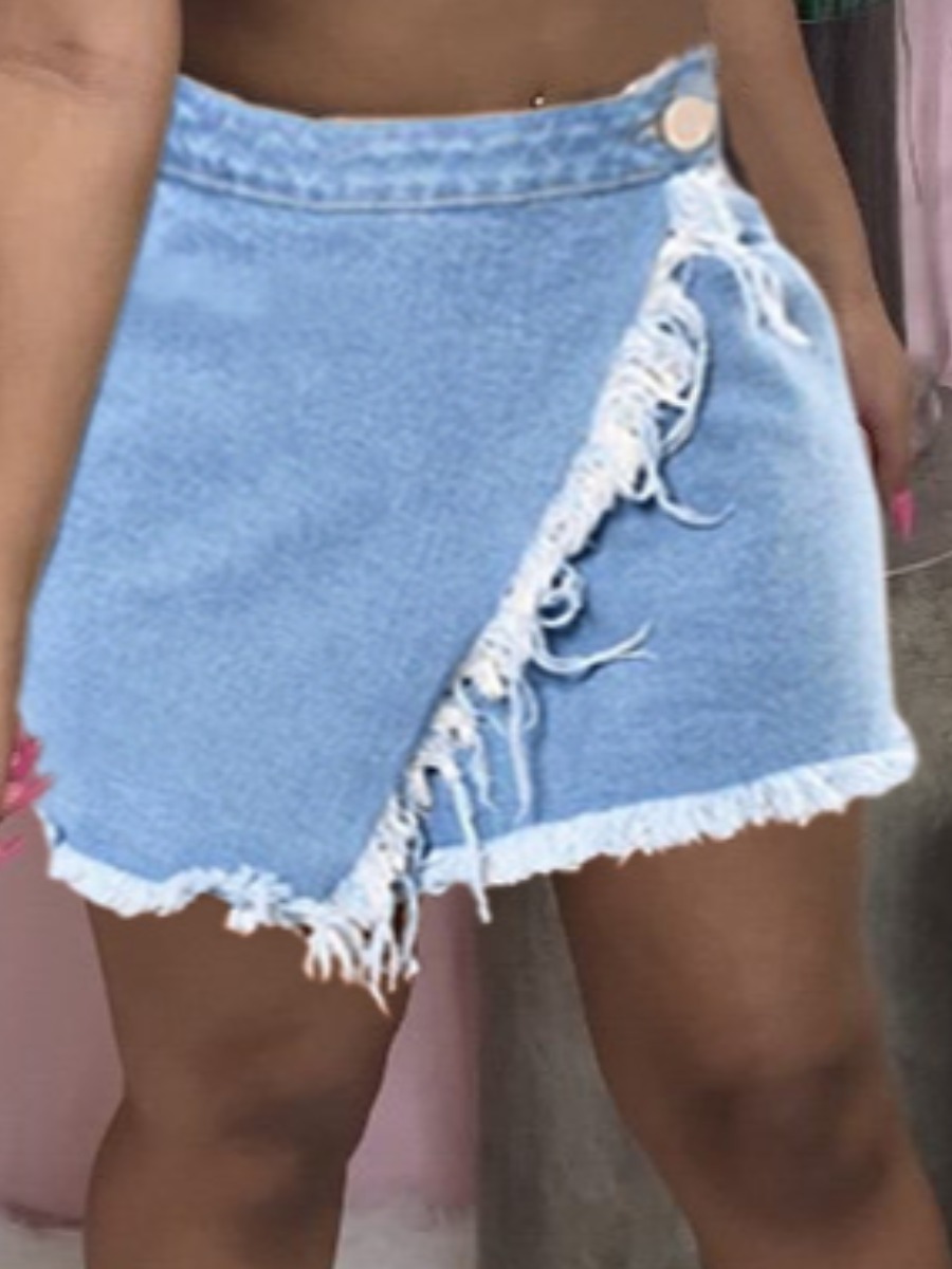 

Lovely Denim Casual Solid Tassel Regular Mini A Line NO(Nonelastic) Solid Color Denim Skirts, Baby blue