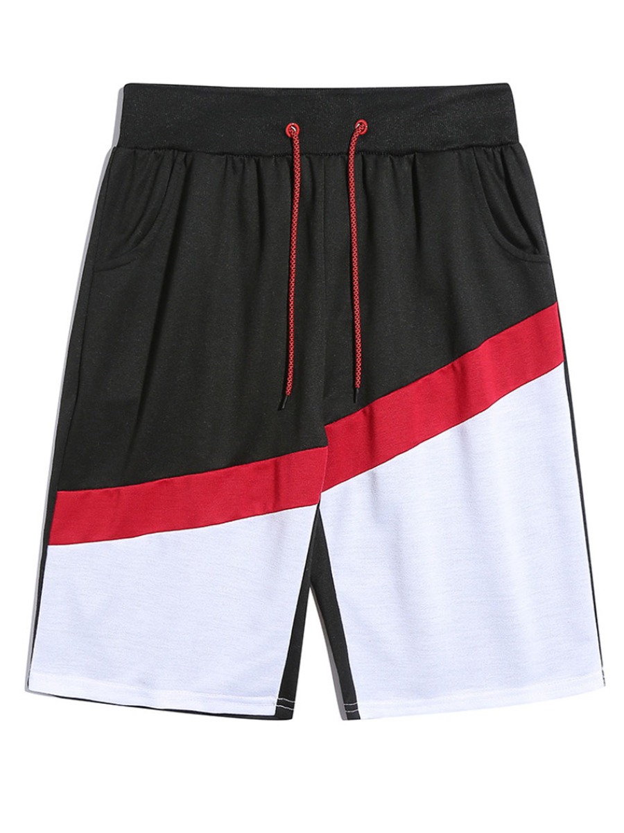 

Lovely Men Sporty Color-lump Drawstring Black Shorts