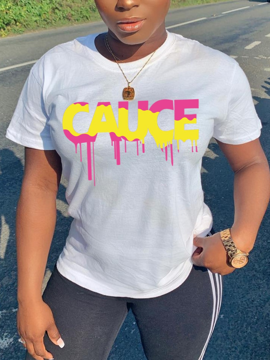 

Lovely Casual O Neck Letter Print White T-shirt