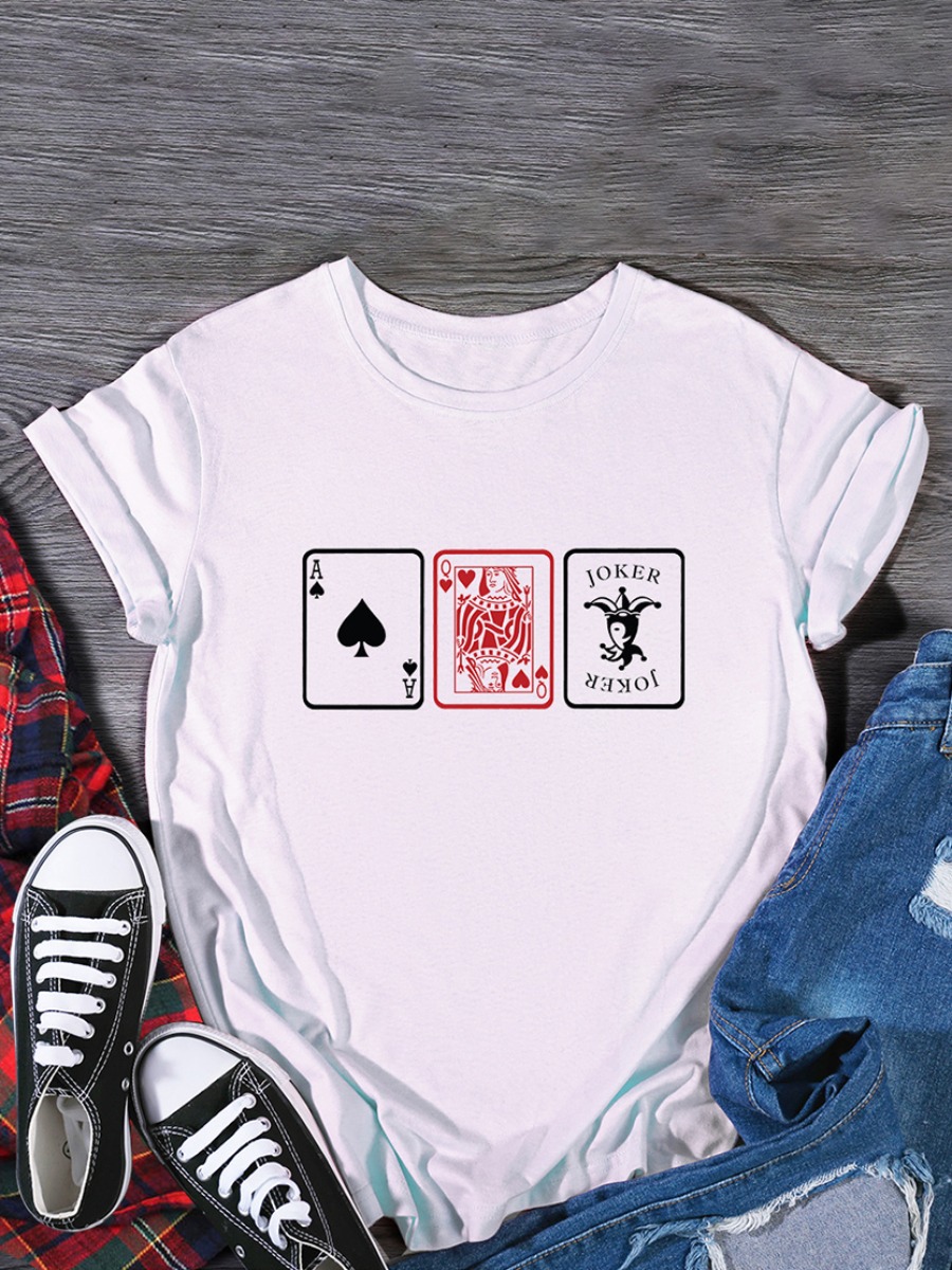 

Lovely Casual Card Letter Print White T-shirt