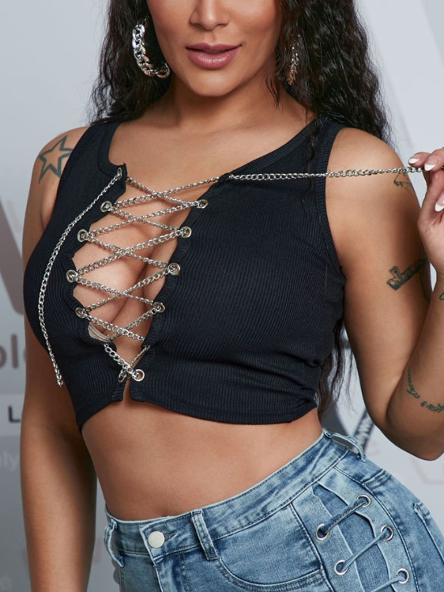 

Lovely Sexy Chain Hollow-out Design Black Camisole