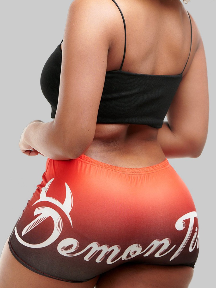 

Lovely Street Gradient Letter Print Orange Plus Size Shorts