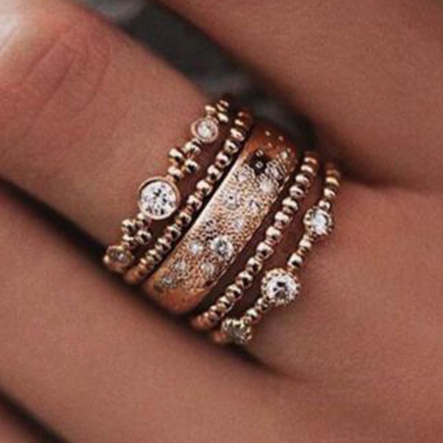 

Lovely Casual Cylindrical Rose Gold 5-piece Ring
