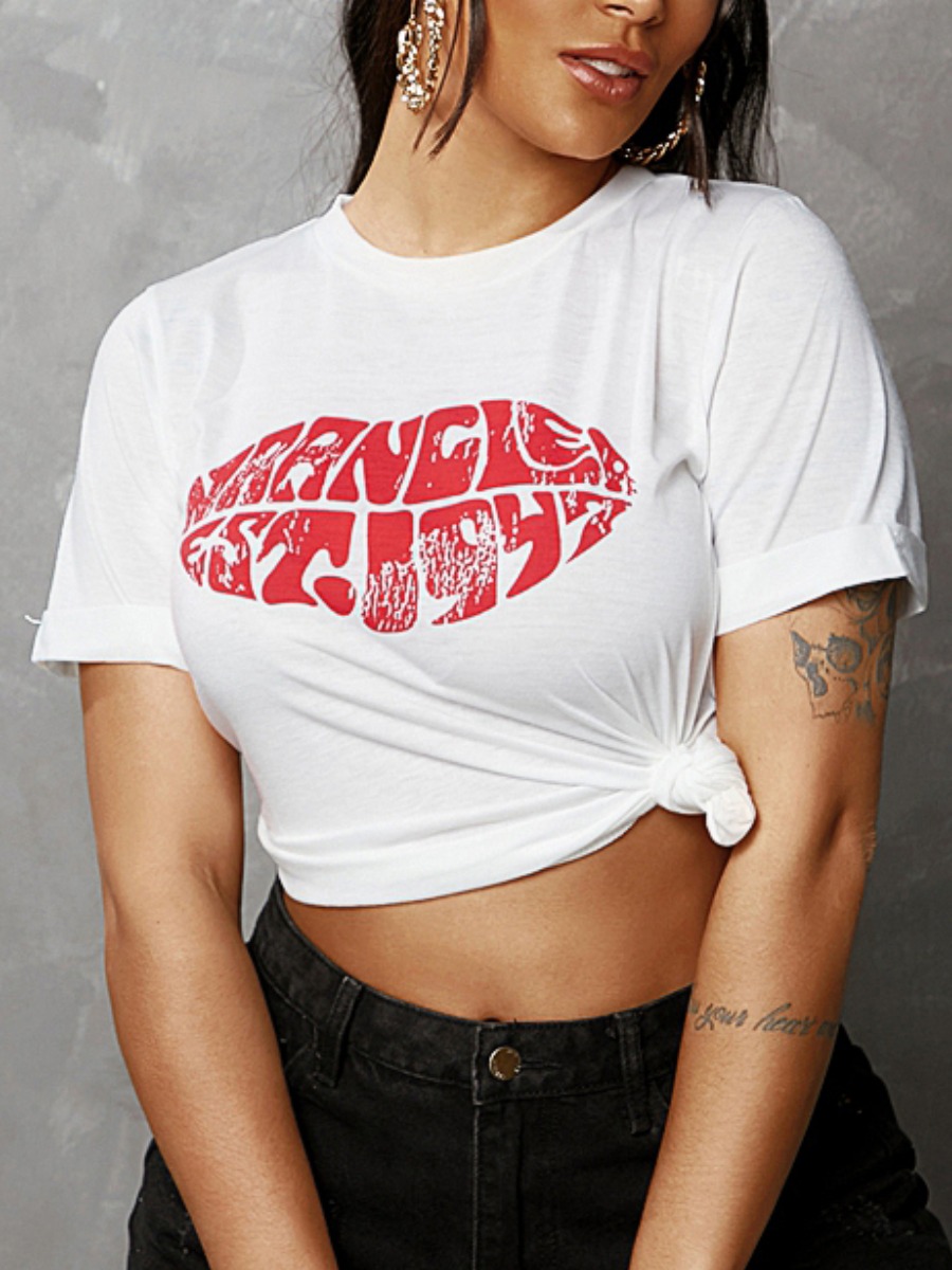 

Lovely Casual O Neck Letter Print White T-shirt