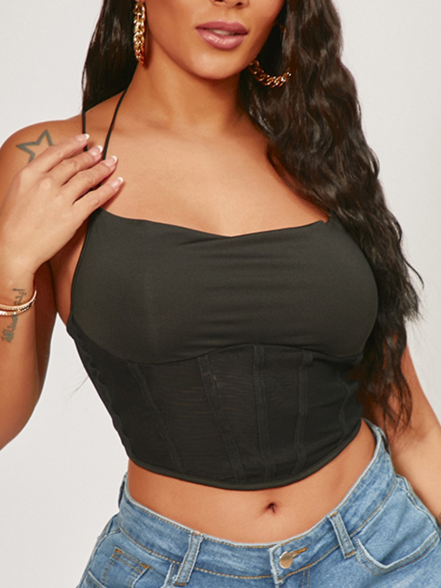 

Lovely Sexy Bandage Hollow-out Design Black Camisole