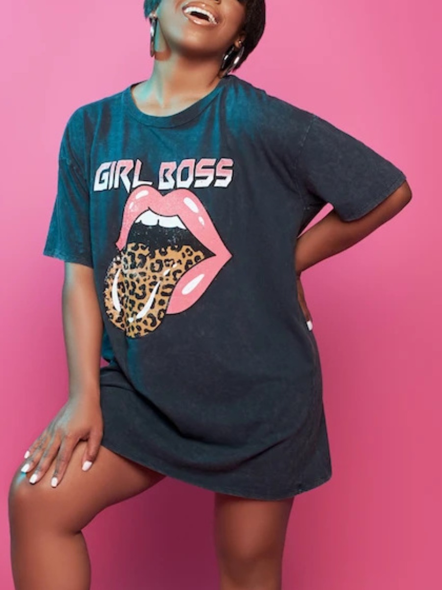 

Lovely Street Lip Letter Print Grey Mini Dress