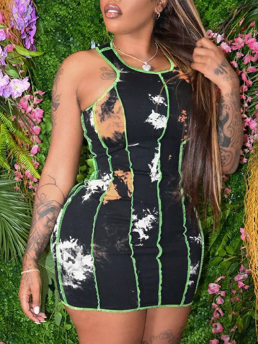 

Lovely Street Tie-dye Striped Black Mini Dress