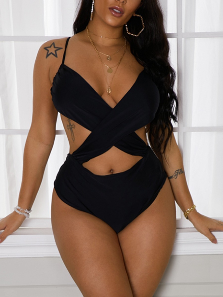 

Lovely Boho Bandage Hollow-out Design Black One-piece Swimsuit