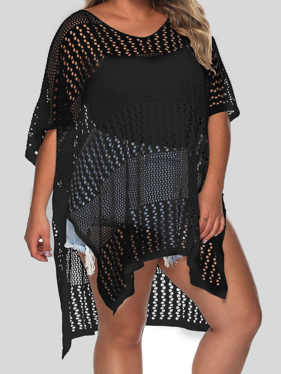 

Lovely Boho Hollow-out Split Black Plus Size Cover-up