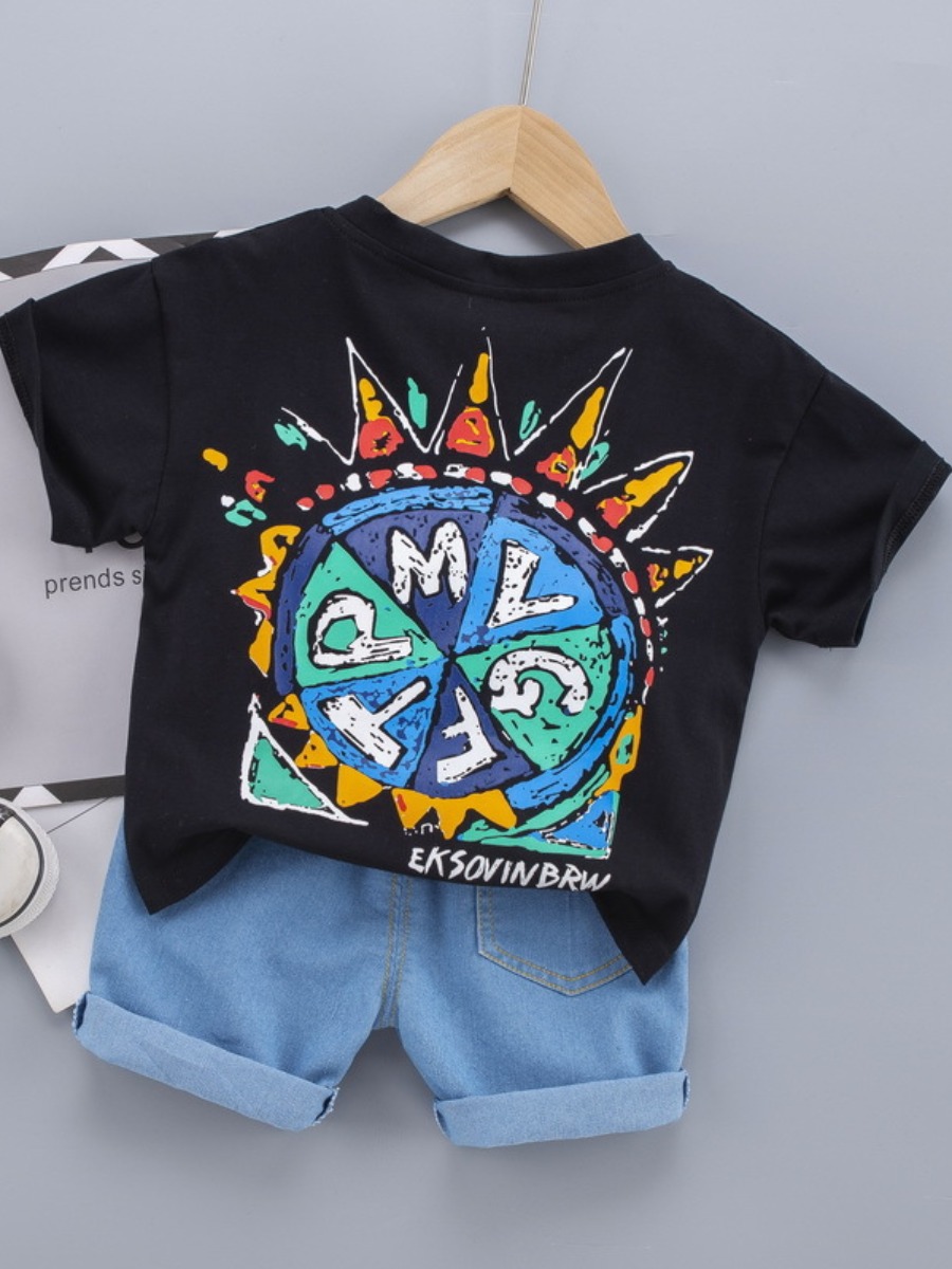 

Lovely Boy Street Graffiti Letter Print Black Two Piece Shorts Set