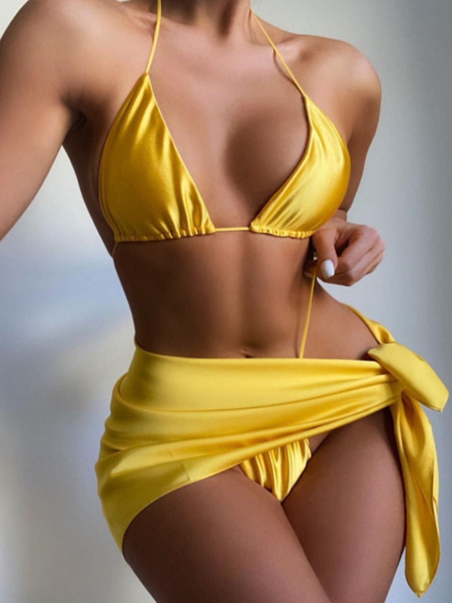 

Lovely Boho Bandage Fold Design Yellow Cover-up