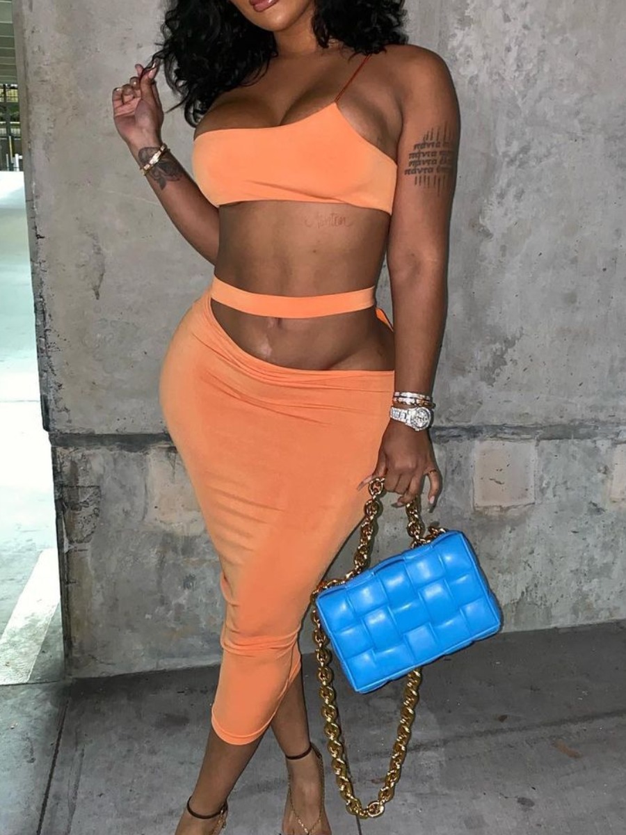 

Lovely Sexy Hollow-out Fan Fare Two Piece Skirt Set