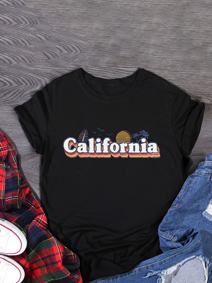 

Lovely Casual O Neck Letter Print Black T-shirt