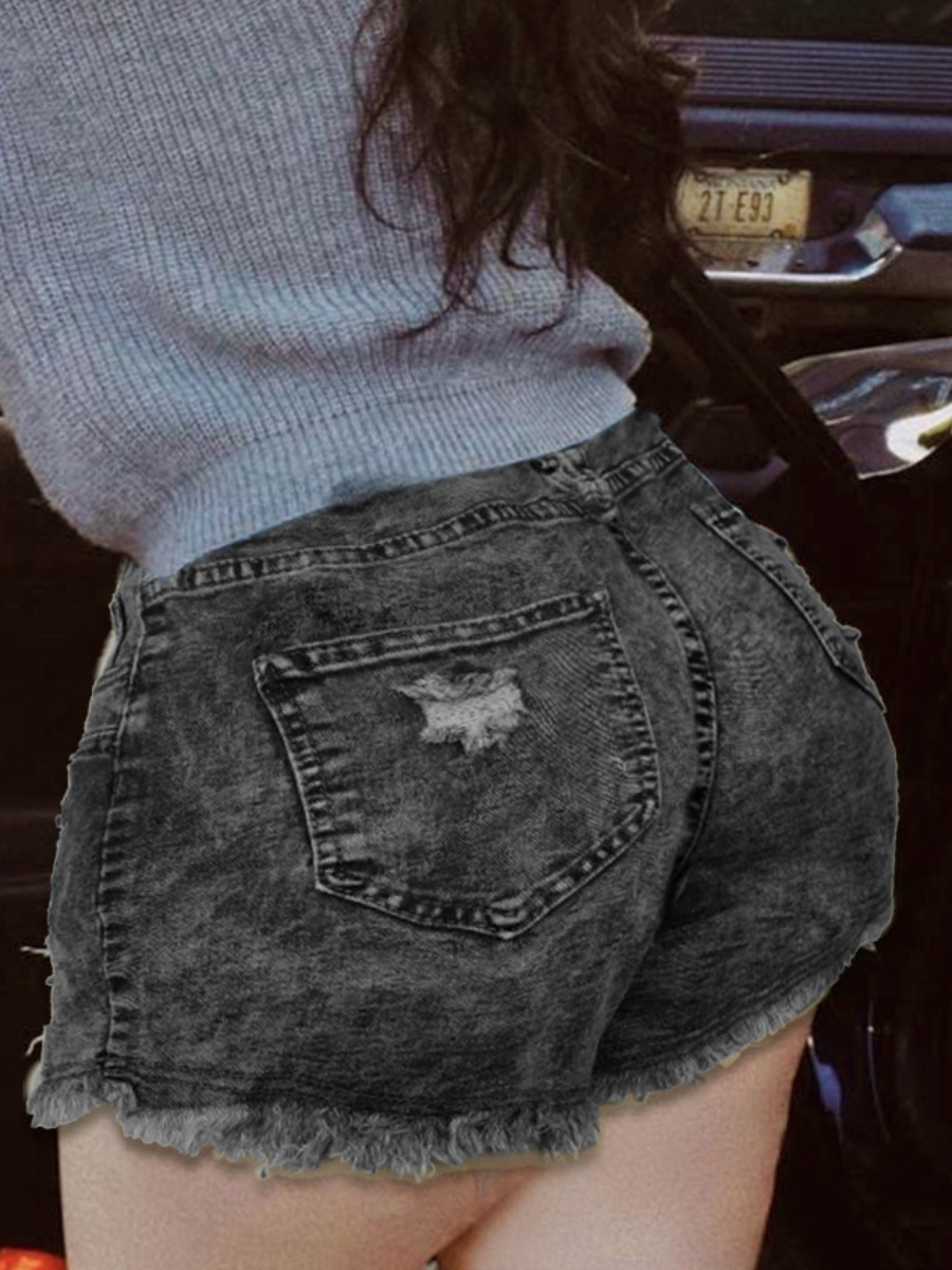 

Lovely Street High-waisted Raw Edge Black Plus Size Denim Shorts