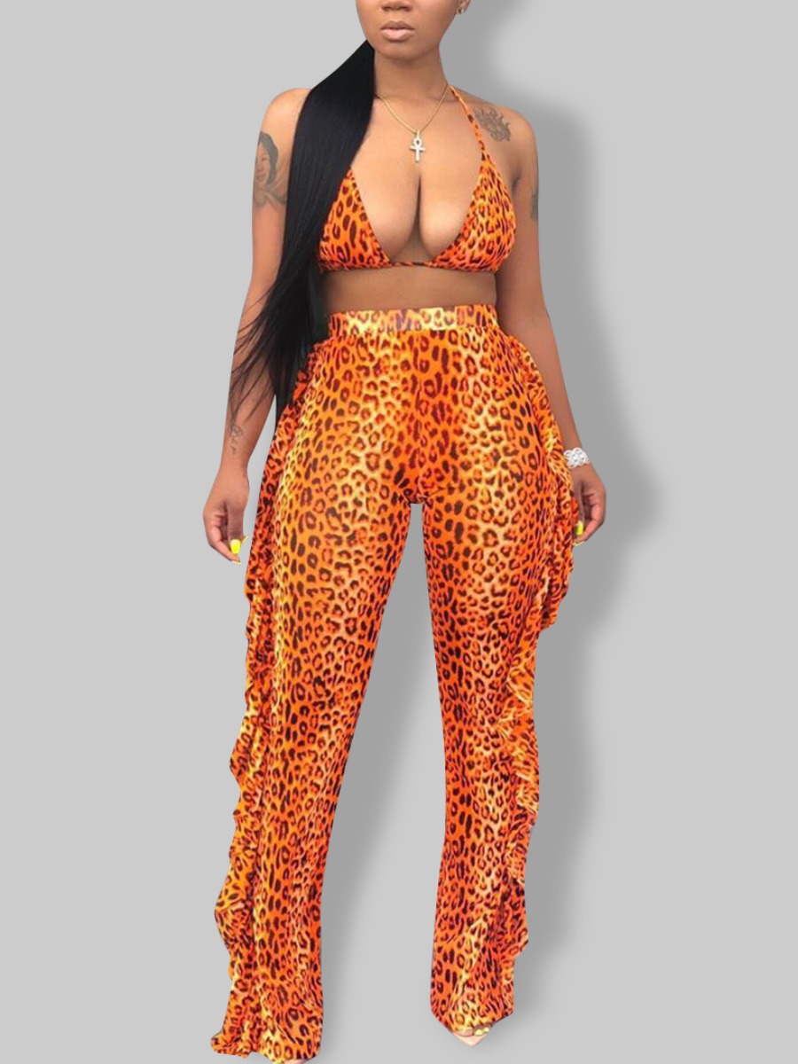 

Lovely Boho Leopard Print Flounce Design Croci Cover-up