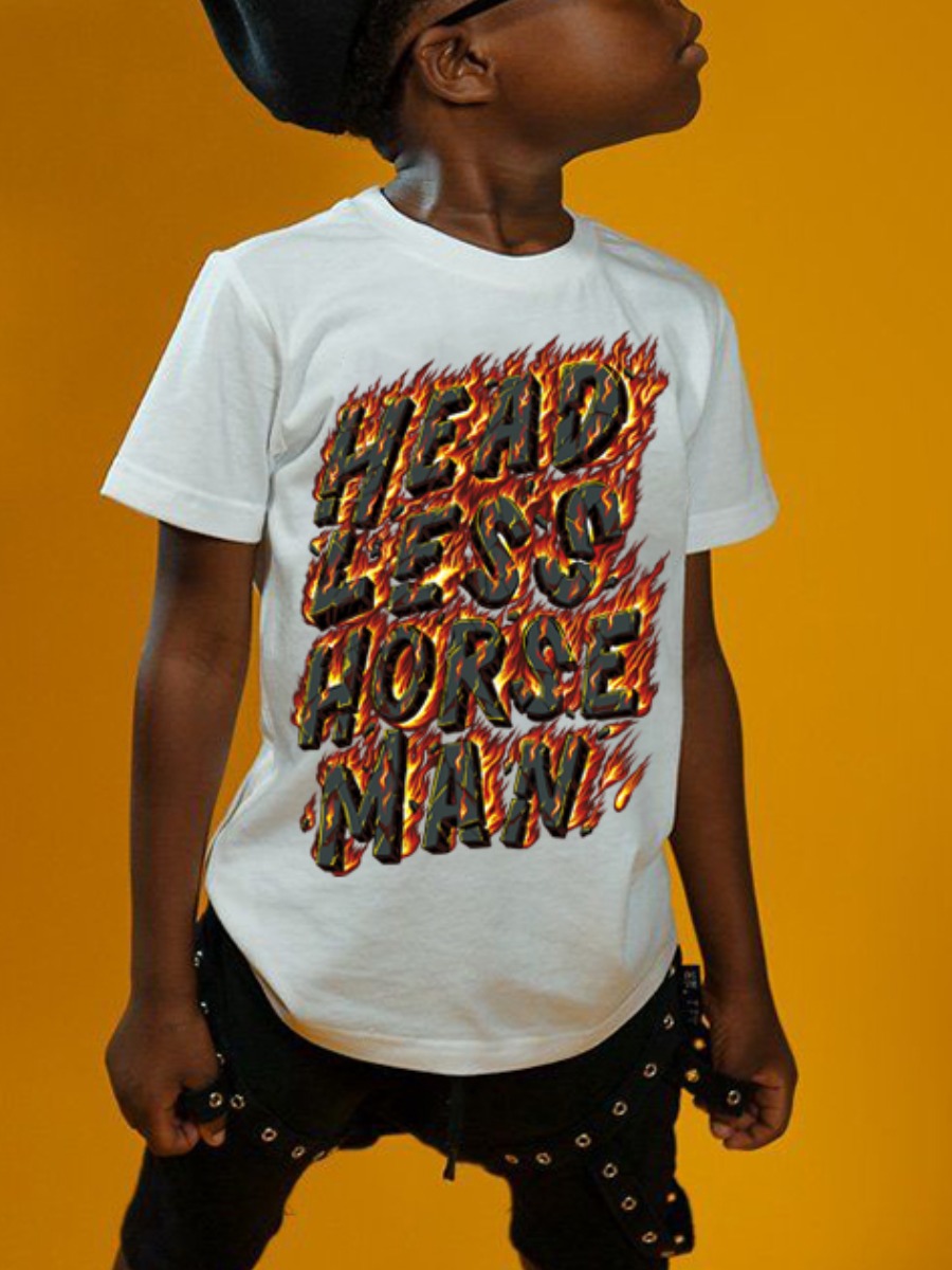 

Lovely Boy Casual O Neck Letter Print White T-shirt