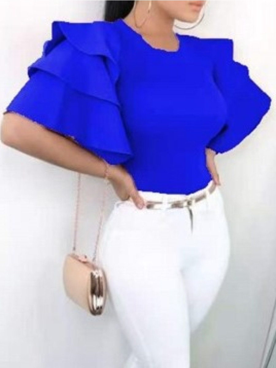 

Lovely Sweet Layered Flounce Design Royalblue Blouse