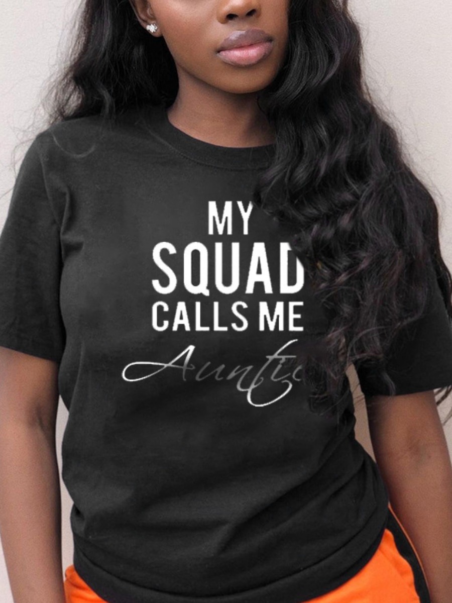 

Lovely Casual O Neck Letter Print Black T-shirt