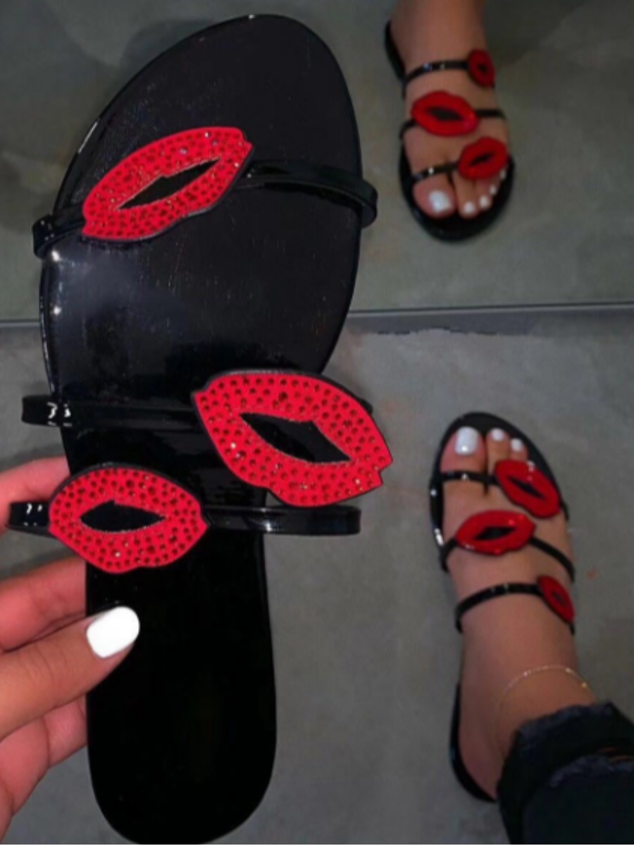 

LW Casual Lip Decoration Red Slippers