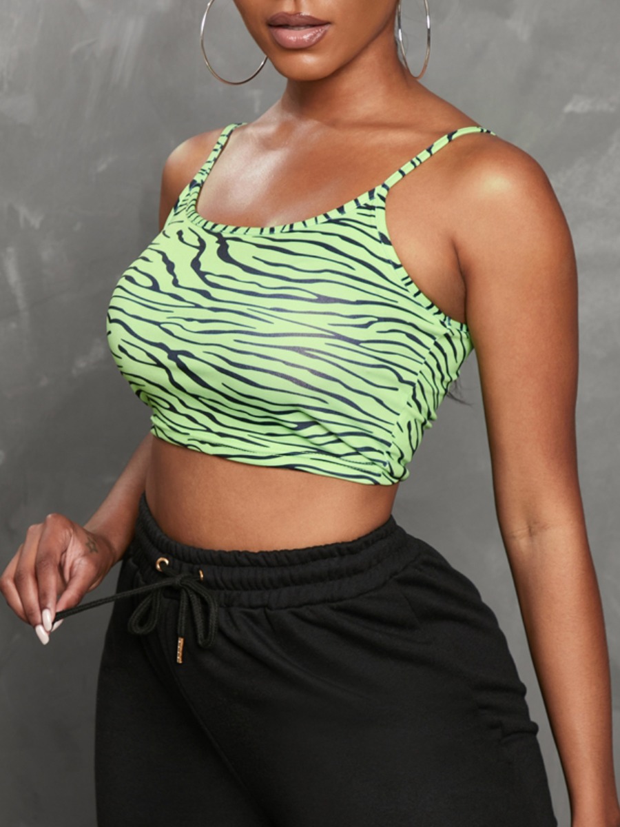 

Lovely Sporty U Neck Zebra Stripe Green Camisole