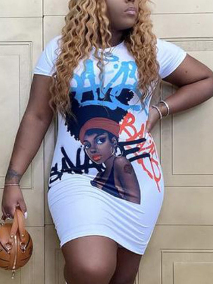 

Lovely Street O Neck Graffiti Print White Mini Dress