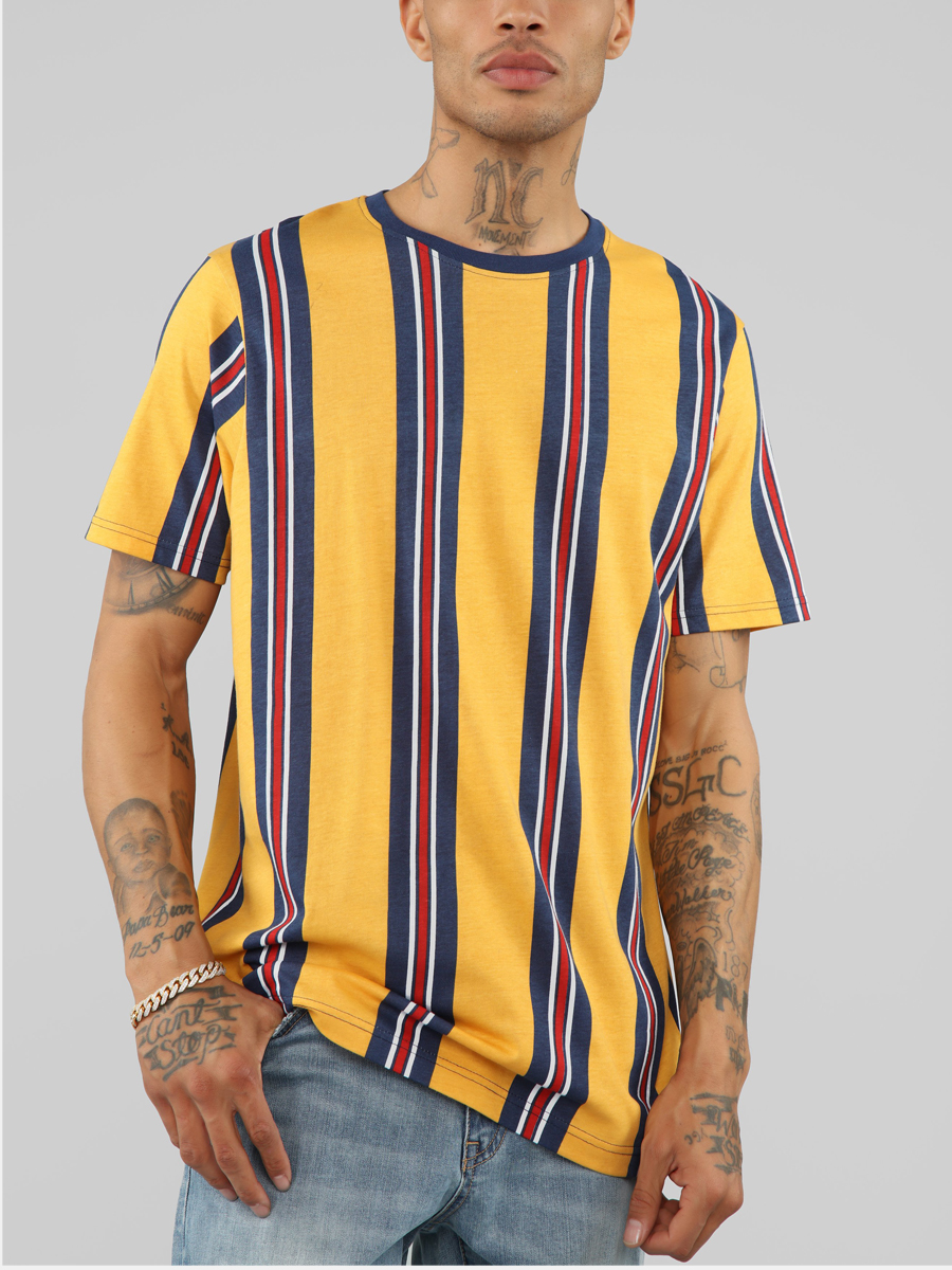 

Lovely Men Street O Neck Striped Yellow T-shirt
