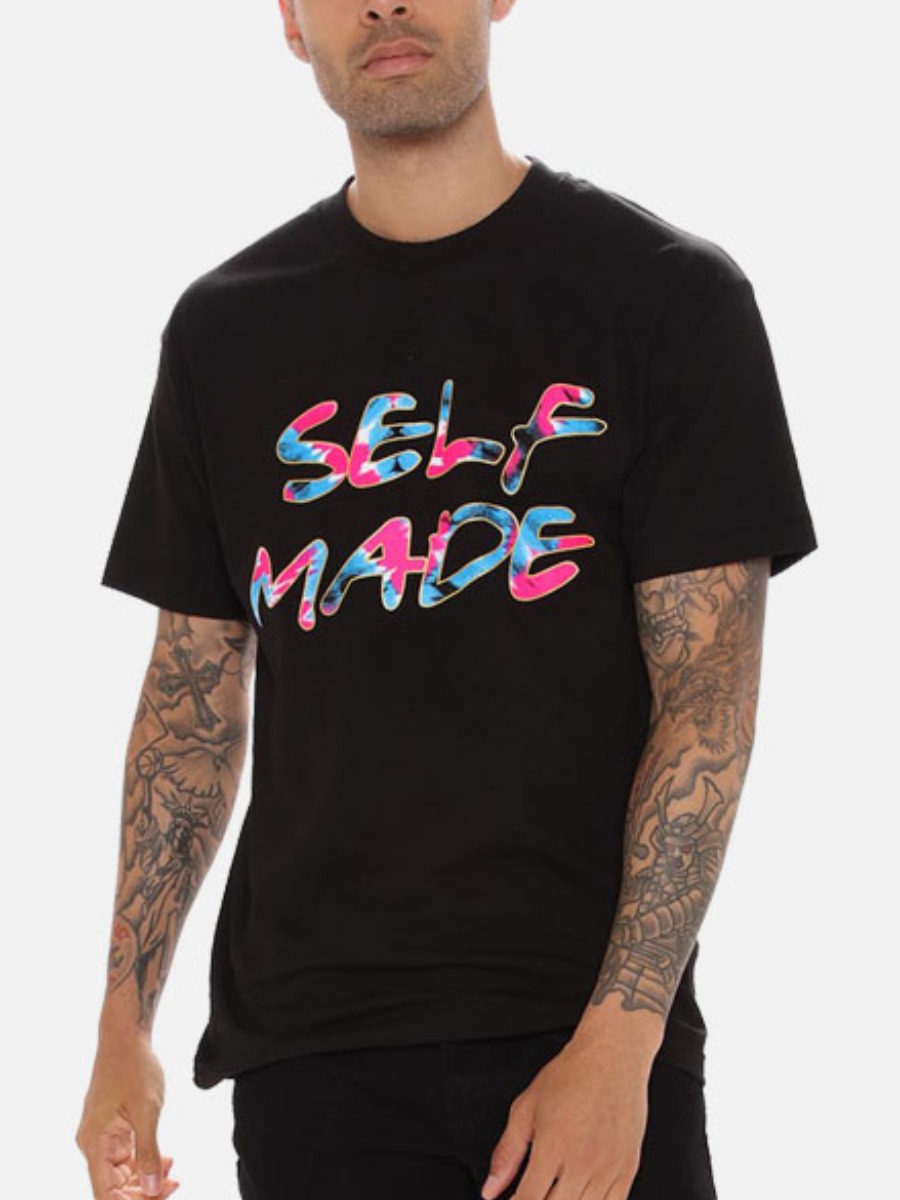 

LW Men Casual O Neck Letter Print Black T-shirt