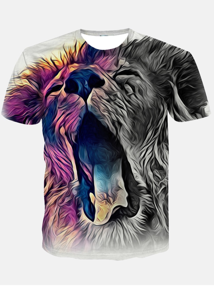 

Lovely Men Street O Neck Animal Print Multicolor T-shirt, Multi